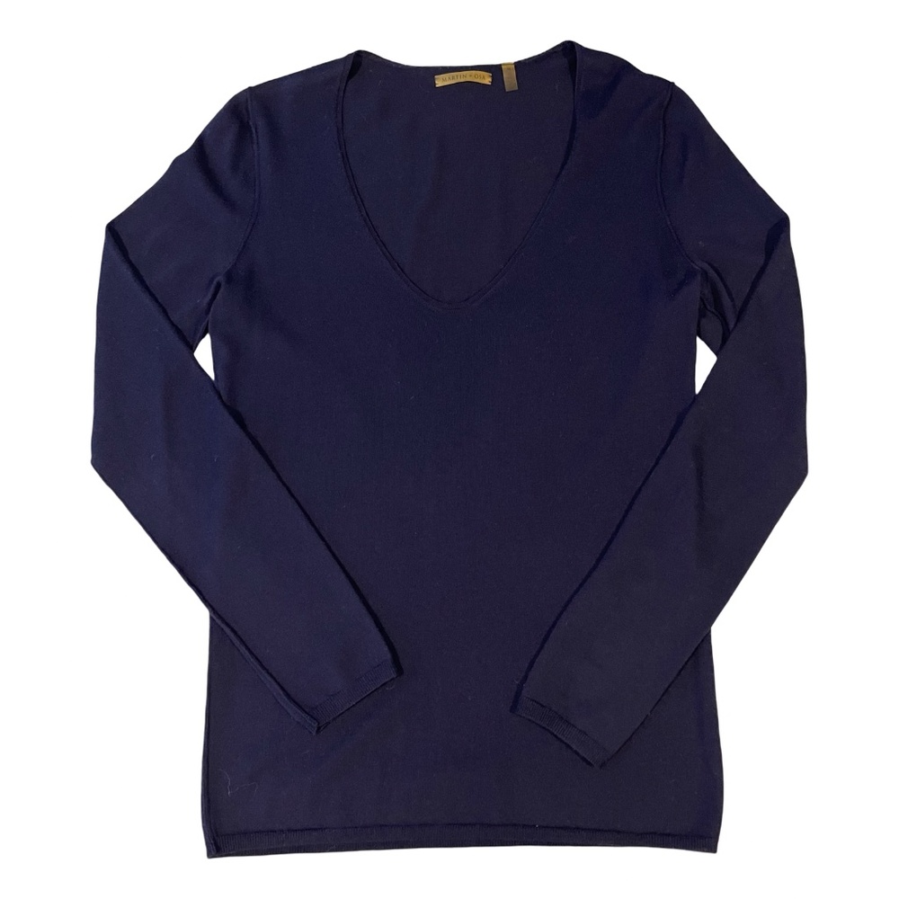 Martin + Osa Navy Blue V-Neck Merino Wool Sweater Size Medium